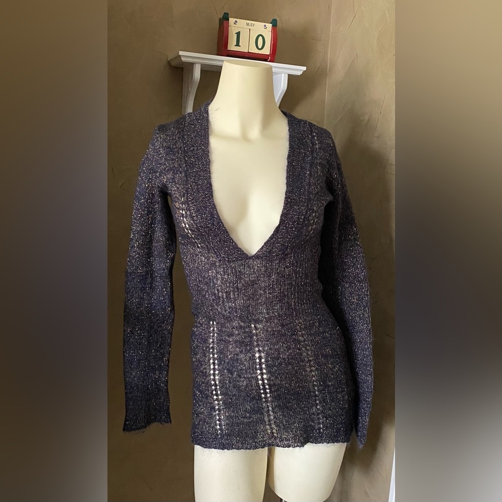 More & More women's semi-sheer knit sweater metallic size 6
